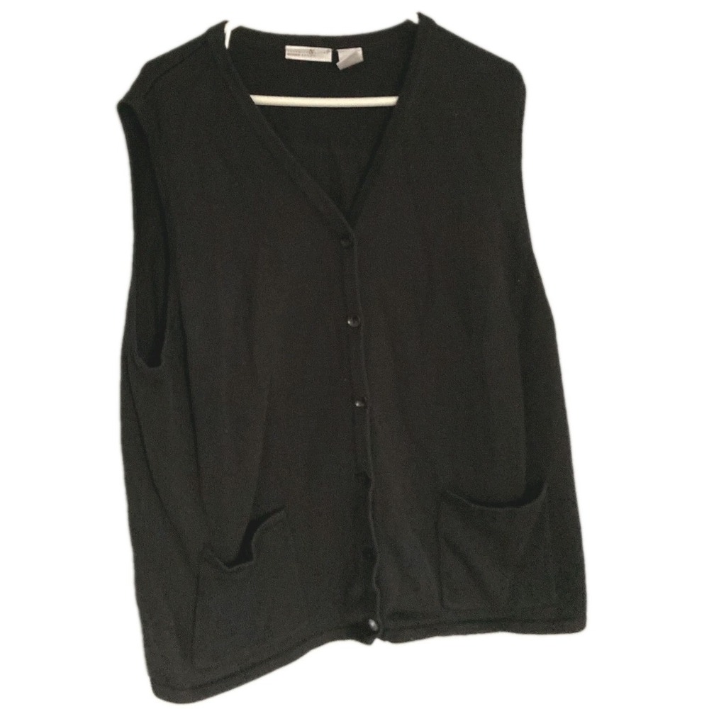Preswick & Moore Sweater Vest Women 2X Black V Neck Button Front Pockets Knit